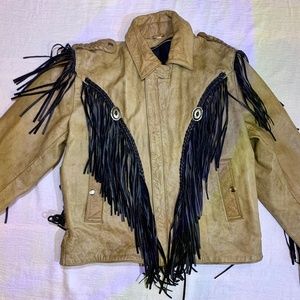 Vintage Leather Jacket with Conchos and Leather Fringe Western Country Boho